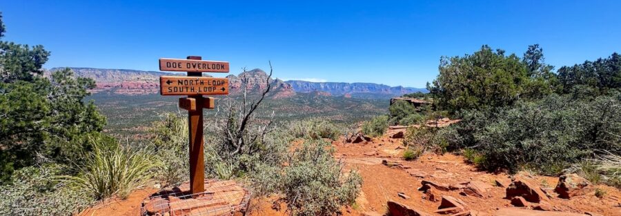 Golden hour glow on Sedona red rocks from Doe Mountain