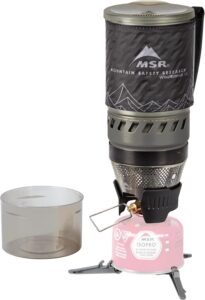 MSR WindBurner single-burner stove in windy conditions