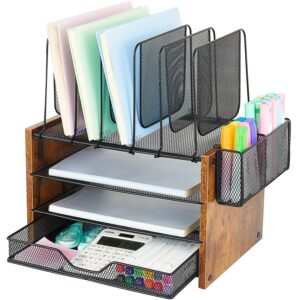 OPNICE wooden desk organizer with files and supplies