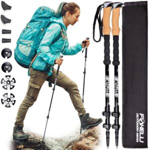 Foxelli carbon fiber trekking poles collapsed with accessories