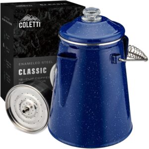  COLETTI Classic blue enamel percolator on camp stove