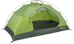 Marmot Crane Creek 2P tent in meadow at sunset