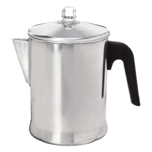 Primula 9-cup aluminum percolator over campfire